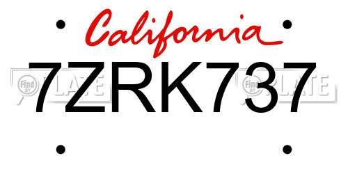 7ZRK737 California License Plate