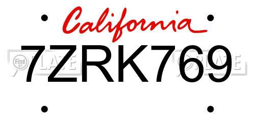 7ZRK769 California License Plate