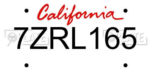 7ZRL165 California License Plate