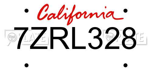 7ZRL328 California License Plate