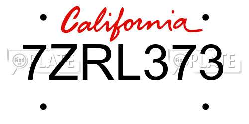 7ZRL373 California License Plate