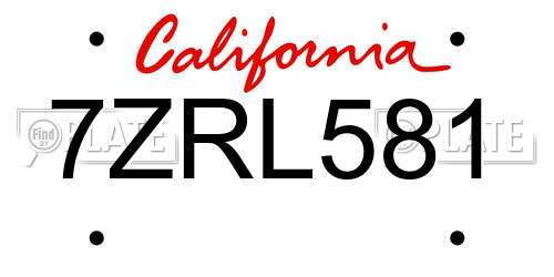 7ZRL581 California License Plate