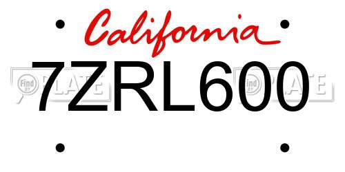 7ZRL600 California License Plate