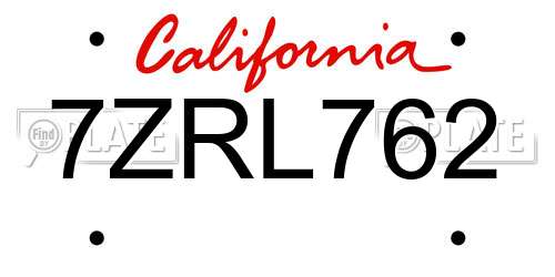 7ZRL762 California License Plate