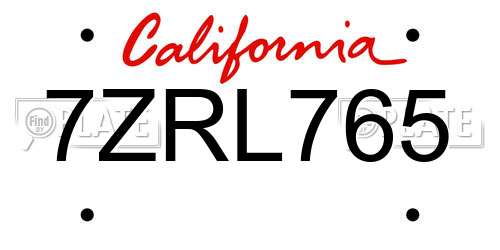 7ZRL765 California License Plate