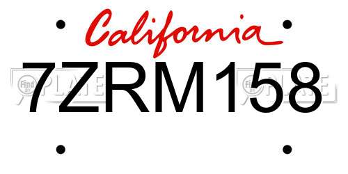 7ZRM158 California License Plate