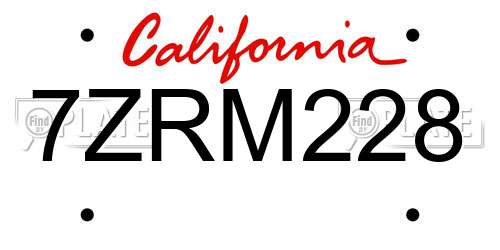 7ZRM228 California License Plate