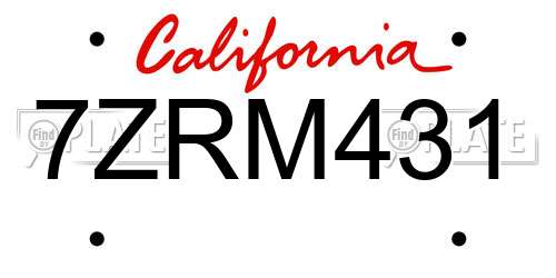 7ZRM431 California License Plate