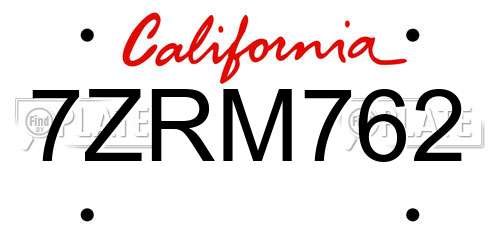 7ZRM762 California License Plate