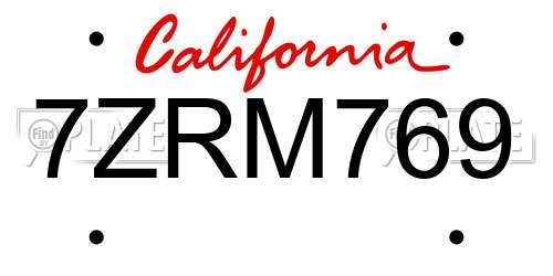 7ZRM769 California License Plate