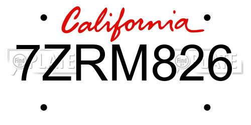 7ZRM826 California License Plate