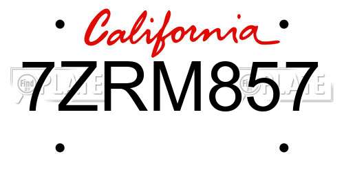 7ZRM857 California License Plate