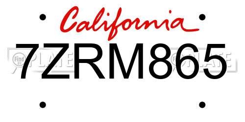 7ZRM865 California License Plate