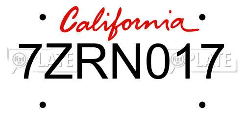 7ZRN017 California License Plate