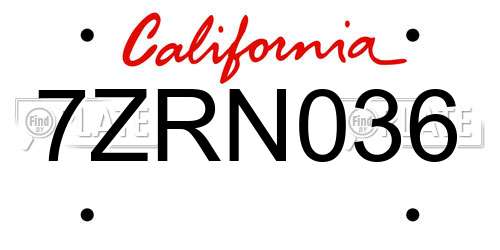 7ZRN036 California License Plate