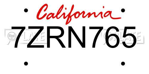 7ZRN765 California License Plate