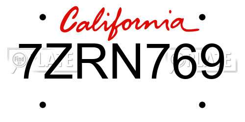 7ZRN769 California License Plate
