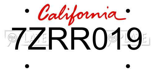 7ZRR019 California License Plate