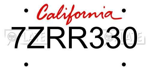 7ZRR330 California License Plate