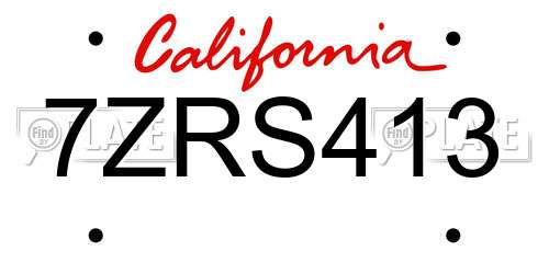 7ZRS413 California License Plate