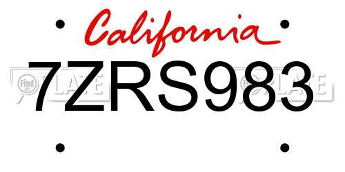 7ZRS983 California License Plate