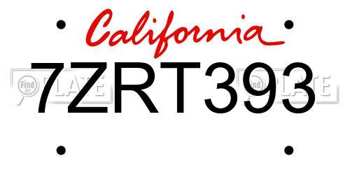 7ZRT393 California License Plate