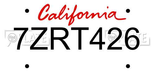 7ZRT426 California License Plate
