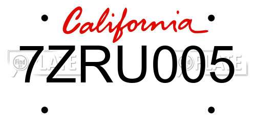 7ZRU005 California License Plate