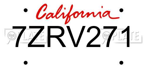 7ZRV271 California License Plate