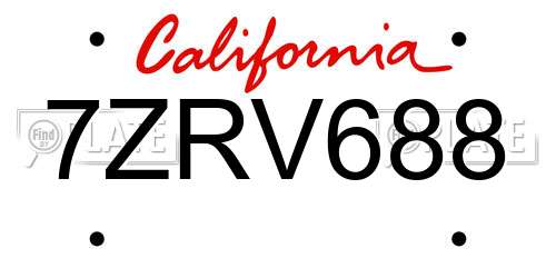 7ZRV688 California License Plate
