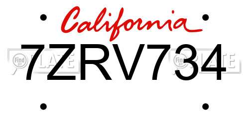 7ZRV734 California License Plate