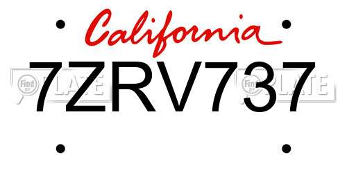 7ZRV737 California License Plate