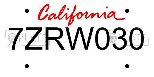 7ZRW030 California License Plate
