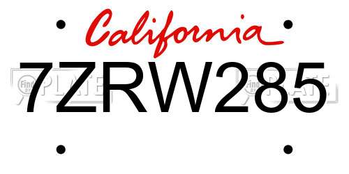7ZRW285 California License Plate