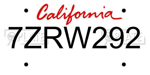 7ZRW292 California License Plate
