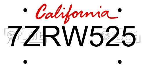 7ZRW525 California License Plate