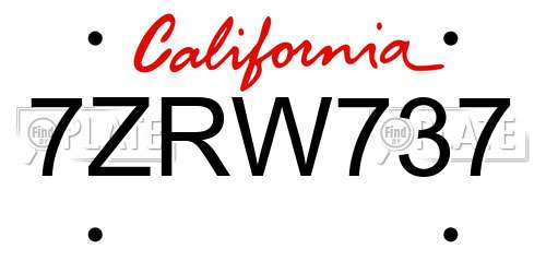 7ZRW737 California License Plate