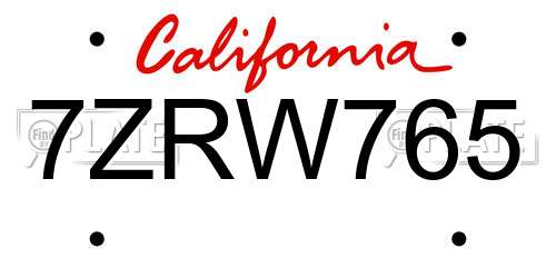 7ZRW765 California License Plate