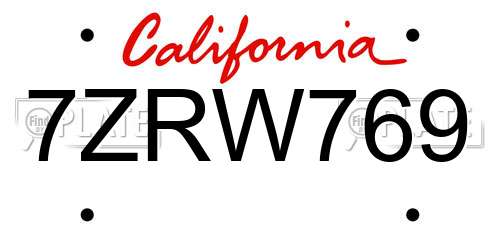 7ZRW769 California License Plate