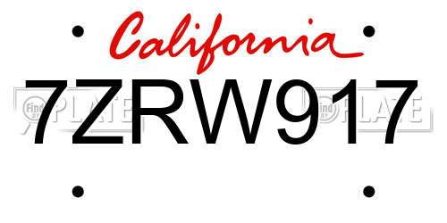7ZRW917 California License Plate