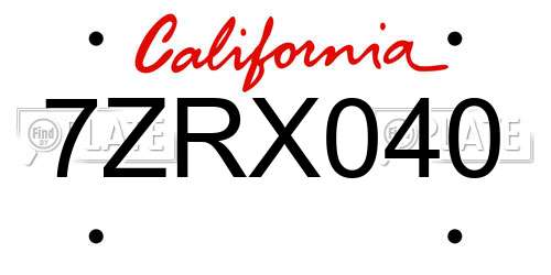 7ZRX040 California License Plate