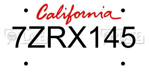 7ZRX145 California License Plate