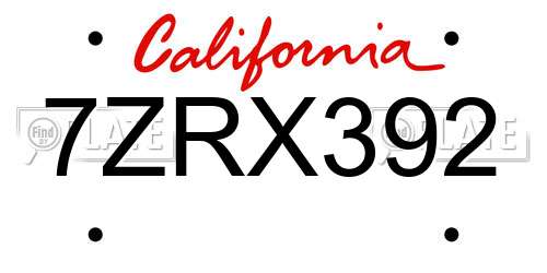 7ZRX392 California License Plate