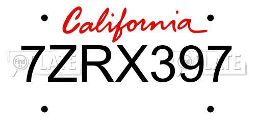 7ZRX397 California License Plate