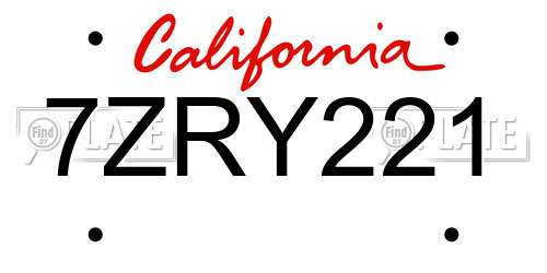 7ZRY221 California License Plate
