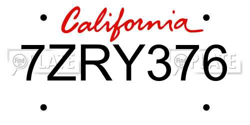 7ZRY376 California License Plate