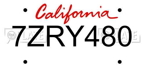 7ZRY480 California License Plate