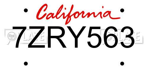 7ZRY563 California License Plate