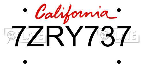 7ZRY737 California License Plate