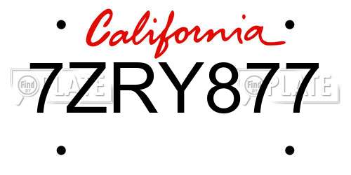 7ZRY877 California License Plate